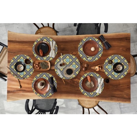 Ronde placemats - Onderlegger - Placemats rond - Design - Ruit - Bloemen - Grijs - 8 stuks