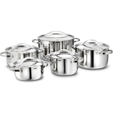 Pannenset met deksels 10 delig - duurzaam - luxe pannenset voor keuken - premium kwaliteit - makkelijk schoon te maken.