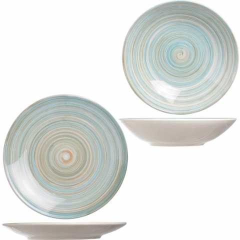 Bordenset 4x stuks diep bord en 4x stuks dinerbord Turbolino blauw 21 cm - 27 cm - Borden van aardewerk