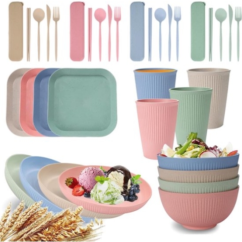 36-Delige Campingserviesset,Onbreekbaar Picknick Dinersets,4 Persoons Campingbestek BPA-vrij,Outdoor Beste Kiezen, voor camping, Picknicks, Vaatwasmachinebestendig