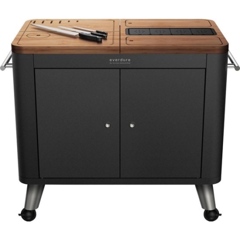 Everdure Barbecue Prep Kitchen - Staal/RVS/Hout - 101,2x55,2x95 cm - Zwart