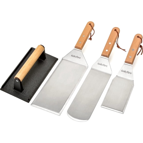 Grill spatel Plancha Kit-Rvs Grill spatel, schraper en gietijzeren Grill Pers voor platte toppen, grills, kachels en fornuizen