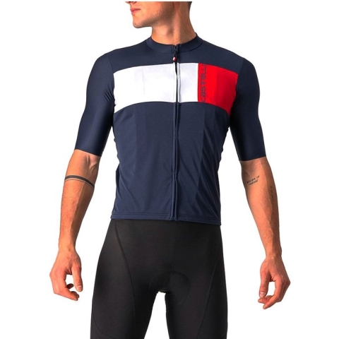 Castelli Fietsshirt Korte Mouwen Heren Blauw Wit - PROLOGO 7 JERSEY SAVILE BLUE SILVER GRAY RED-2XL