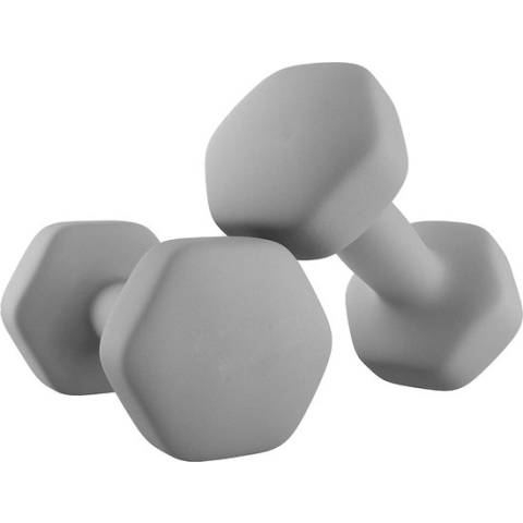Halters, Set Van 2, 2 X 5 Kg, Halterset, Zeskantige Halters, Neopreen Coating, Krachttraining, Fitnesstraining, Thuis, Grijs