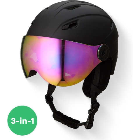 GOOFF Speed skihelm 3-in-1 met oorstukken en olievizier & geïntegreerde skibril - matzwart maat L - 14 ventilatieopeningen, 2 afsluitbaar - extra zachte afwerking - voor mannen en vrouwen