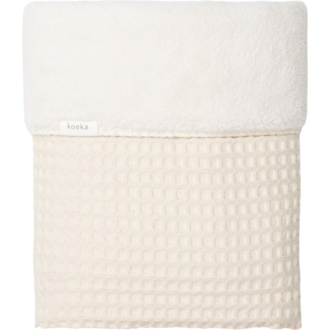 Koeka baby dekentje voor wieg Oslo - wafelstof met teddy - naturel - 75x100 cm