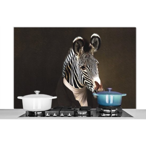 Spatscherm Keuken - Kookplaat Achterwand - Spatwand Fornuis - 120x80 cm - Oude meesters - Zebra - Kunst - Aluminium - Wanddecoratie - Muurbeschermer - Hittebestendig