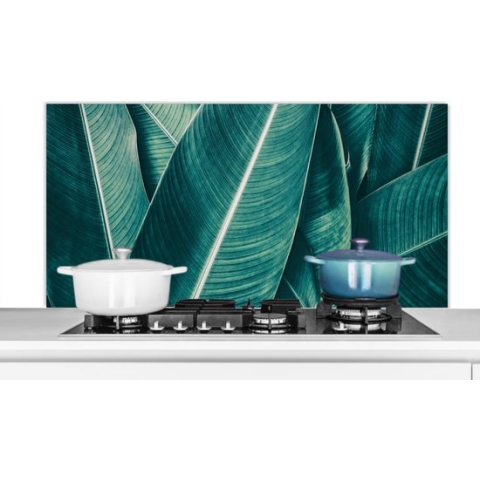 Spatscherm Keuken - Kookplaat Achterwand - Spatwand Fornuis - 120x60 cm - Bladeren - Macro - Tropisch - Meisjes - Kinderen - Jongens - Aluminium - Wanddecoratie - Muurbeschermer - Hittebestendig