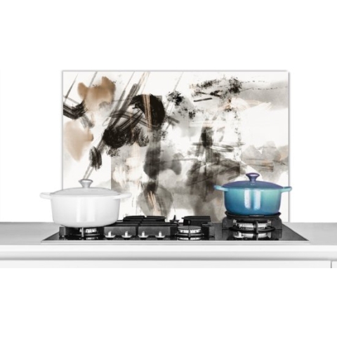 Spatscherm keuken 90x60 cm - Kookplaat achterwand Schilderij - Verf - Zwart wit - Kunst - Muurbeschermer hittebestendig - Spatwand fornuis - Hoogwaardig aluminium