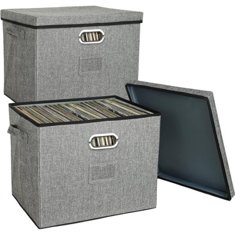 12 inch vinyl platendozen met deksels en handgrepen, stijlvolle en praktische LP-platenorganizer voor meer dan 100 individuele platen, geschikt voor woonkamer, studeerkamer
