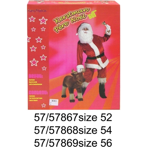 Funny Fashion - Kerst & Oud & Nieuw Kostuum - Santa Set - Man - Wit / Beige - Maat 56-58 - Carnavalskleding - Verkleedkleding