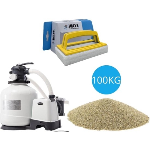 Intex - Zandfilterpomp 12000 L/u & Filterzand 100 kg & WAYS Scrubborstel