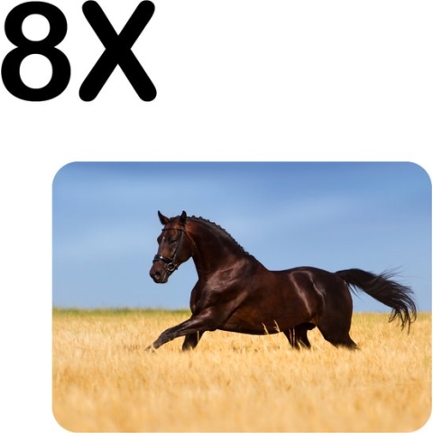 BWK Flexibele Placemat - Gallopperend Paard in het Gras - Set van 8 Placemats - 40x30 cm - PVC Doek - Afneembaar