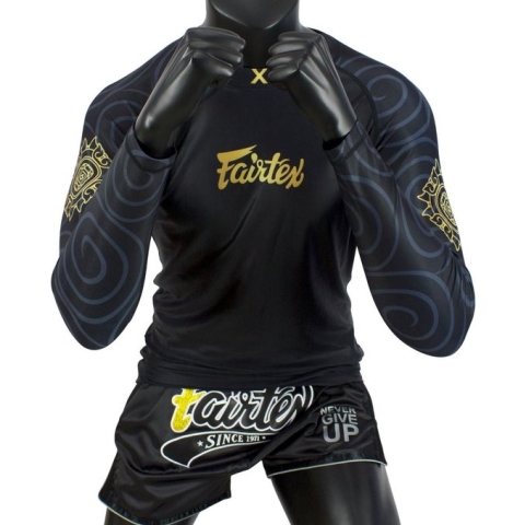 Fairtex Pro Long Sleeves Rashguard - "Ninlapat" - zwart/goud - maat XL
