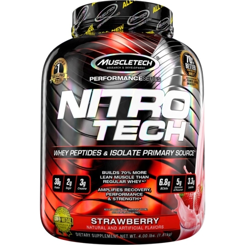 Muscletech Nitro-Tech Performance - Eiwitshake / Proteïne Poeder met Creatine - Aardbei - 1800 gram (39 shakes)