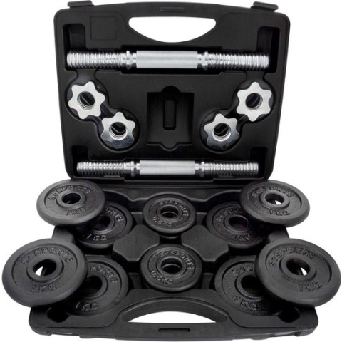 ScSPORTS® Halterset 15 kg - Dumbbells incl. handige koffer - Gietijzer - 30 mm - Gewichten