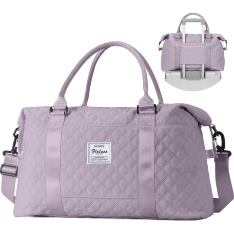 Reistas voor dames, sporttas, handbagage, tas, weekendtas met toilettas en natte tas, waterdichte zwemtas, reistas, duffle tas, fitnesstas, trainingstas, draagtas, A4-lila
