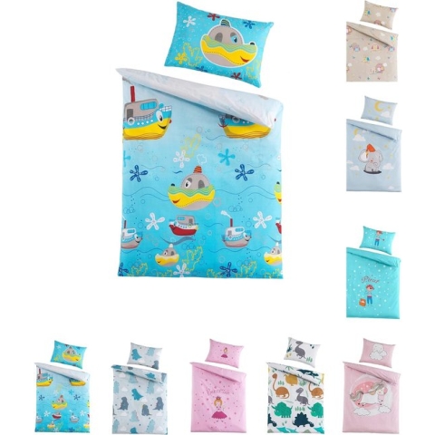 Beddengoed voor kinderen voor meisjes en jongens, 100 x 135 cm + 40 x 60 cm, 100% renforcé katoen, ritssluiting, boten, schepen, blauw