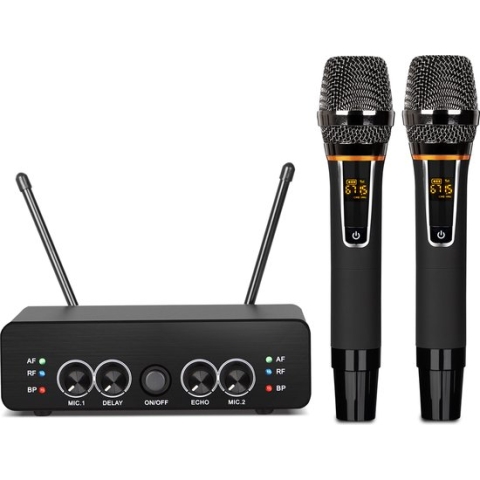 R1 Draadloze microfoon, metaal, dual professionele UHF draadloze dynamische microfoon, handmicrofoonsysteem voor thuis, karaoke, vergadering, feest, kerk, DJ, bruiloft, thuisbioscoopset, 50