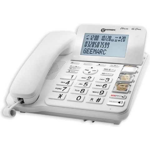 GEEMARC CL595 vaste telefoon voor SLECHTHORENDEN en SLECHTZIENDEN met 50 dB GELUIDSVERSTERKING. Met BEANTWOORDER