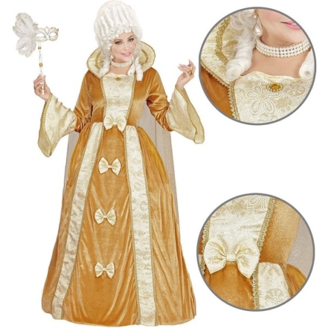 Widmann - Middeleeuwen & Renaissance Kostuum - Venetiaanse Edelvrouw Federica Kostuum - Wit / Beige, Goud - Medium - Carnavalskleding - Verkleedkleding