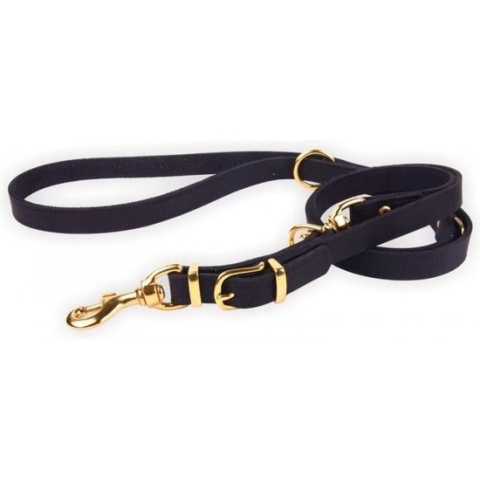 Dog's Companion - Politielijn van Tuigleer - Verstelbare leren hondenriem exclusive gold Lengte: 220cm (16 mm), Kleur: Zwart