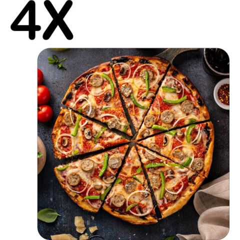 BWK Stevige Placemat - Pizza in Punten Gesneden - Set van 4 Placemats - 50x50 cm - 1 mm dik Polystyreen - Afneembaar