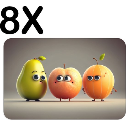 BWK Flexibele Placemat - Lopend Fruit met Ogen - Set van 8 Placemats - 45x30 cm - PVC Doek - Afneembaar