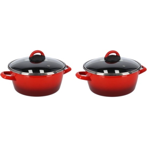 Set van 2x stuks rvs rode kookpan/pannen Cuenca met glazen deksel 24 cm 8 liter