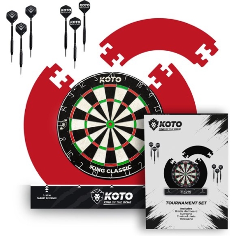 KOTO Tournament Set Rood, DartSet, Officiële Standaard, Sisal Dartbord & Dartpijlen & Surround