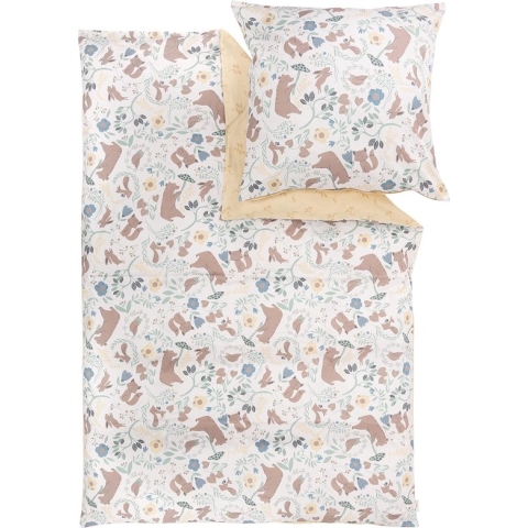 Kinderbeddengoed bosdieren 135 x 200 cm - 100% katoen, praktische ritssluiting en machinewasbaar, beddengoed voor kinderen, 2-delig, dieren geel, kleurrijk