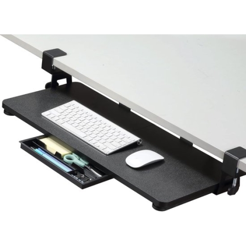 Toetsenbordlade, 68 x 30 cm groot toetsenbordblad onder het bureau met C-klemhouder, computer-toetsenbordstandaard, ergonomische toetsenbordhouder om te typen, thuis en op kantoor