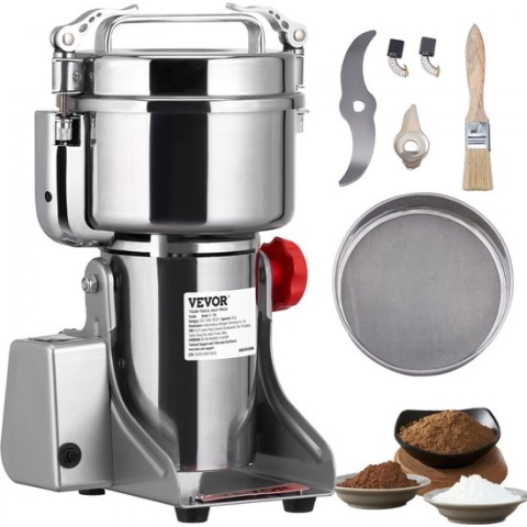 Dakta® draagbare graanmolen 2500g molen 3750W multifunctionele keukenmolen roestvrijstalen molen poedermachine timing droge molen voor kruiden/specerijen/granen enz. Inclusief messen en borstels