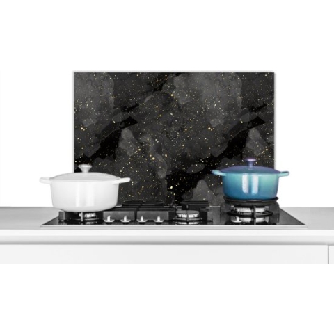 Spatscherm keuken 60x40 cm - Kookplaat achterwand - Marmer - Zwart - Muurbeschermer hittebestendig - Zwarte spatwand fornuis - Hoogwaardig aluminium - Aanrecht decoratie