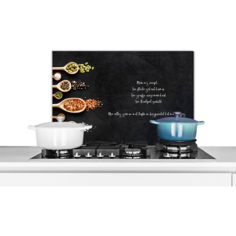 Spatscherm Keuken - Kookplaat Achterwand - Spatwand Fornuis - 70x50 cm - Quotes - Spreuken - Mama's recept - Mama - Keuken - Aluminium - Wanddecoratie - Muurbeschermer - Hittebestendig