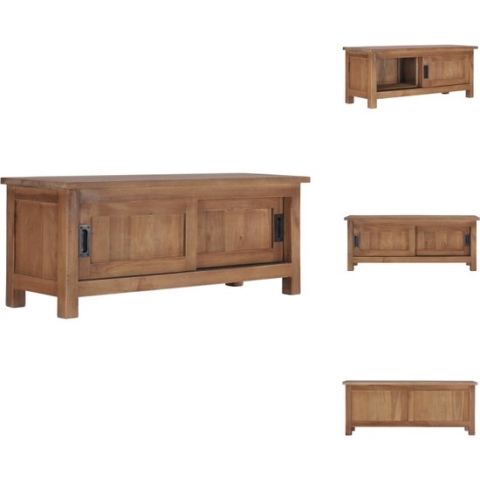 vidaXL TV-meubel Massief Teakhout - Dressoir 90x30x35 cm - Handgemaakt - Natuurlijke afwerking - Kast