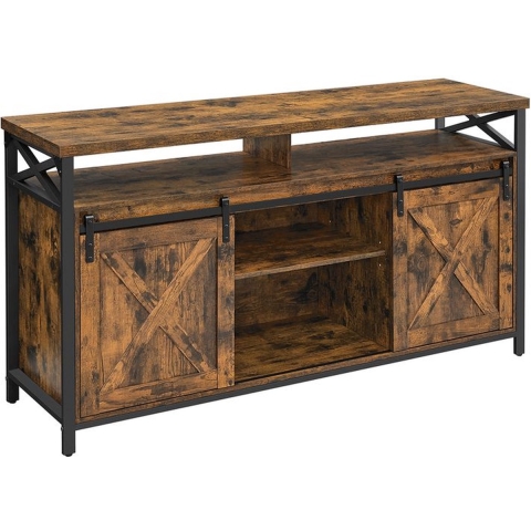 TV meubel - Lowboard - Woonkamerkast - Met meerdere planken - Met schuifdeuren - Hout - Bruin