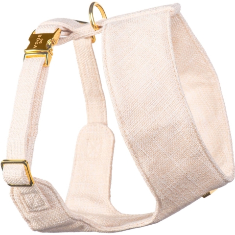DOGA hondentuig - Soft Hondentuigje - Linnen - Beige - Goud - Linnen stof - Borsttuigje voor kleine hondjes - maat XXS