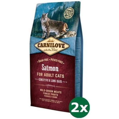 Carnilove salmon sensitive / long hair kattenvoer 2x 6 kg