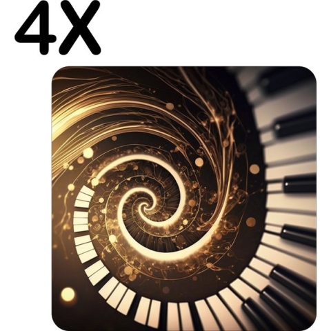 BWK Luxe Placemat - Spiraal - Vortex van Piano Toetsen en Muziek - Set van 4 Placemats - 40x40 cm - 2 mm dik Vinyl - Anti Slip - Afneembaar