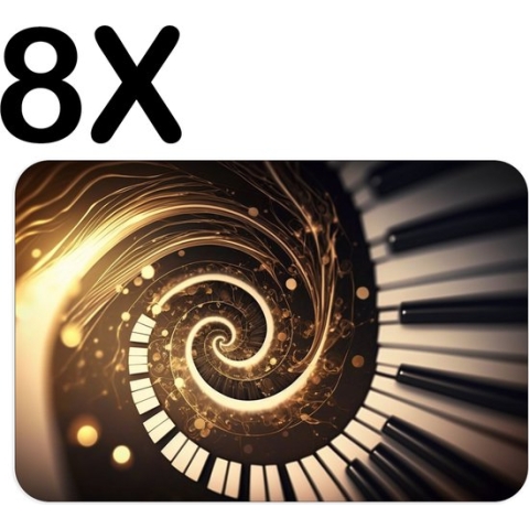 BWK Stevige Placemat - Spiraal - Vortex van Piano Toetsen en Muziek - Set van 8 Placemats - 45x30 cm - 1 mm dik Polystyreen - Afneembaar