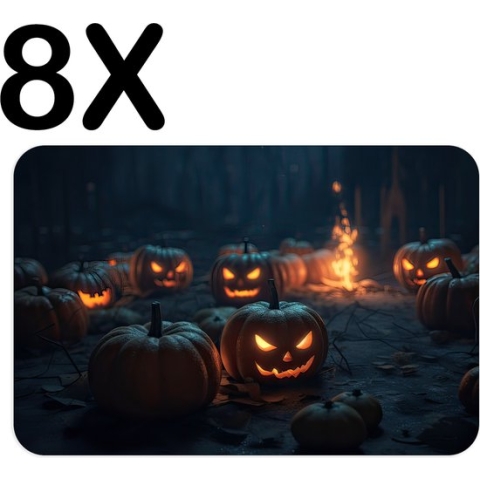 BWK Stevige Placemat - Spooky Pompoenen Halloween - Set van 8 Placemats - 45x30 cm - 1 mm dik Polystyreen - Afneembaar