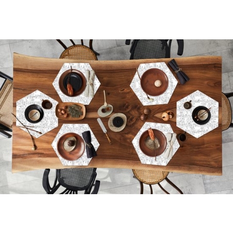 Placemats hexagon - Onderleggers placemats - Placemat zeshoek - Stadskaart - Patronen - Zwart Wit - 6 stuks - Plattegrond