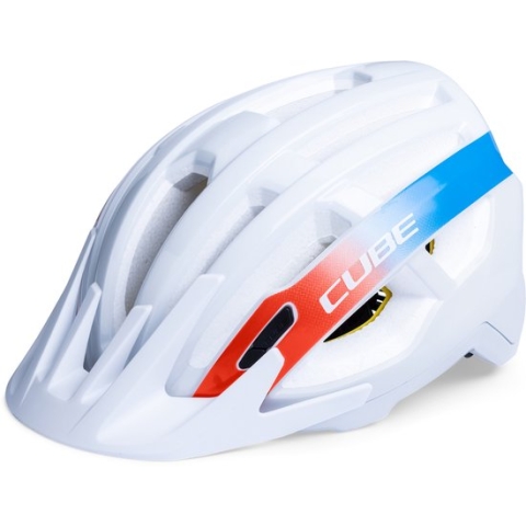 CUBE Fietshelm Offpath - Mountainbikehelm - Teamline - 15 Ventilatiegaten - SNAP 360 fit-systeem - Verstelbaar - 59-64 cm - XL - Wit/Rood/Blauw