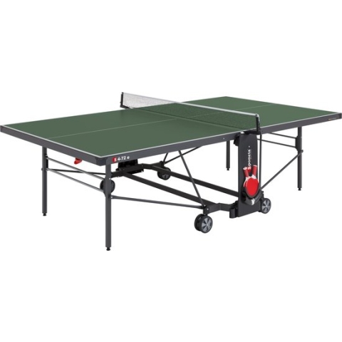 Sponeta® S4-72E Expertline Tafeltennistafel Outdoor - Verrijdbaar - Inklapbaar - Inclusief en bathouder en tafeltennisnet - Zelftrainer - Instapbeveiliging - 4 mm dik groen Tafeltennisblad - LxBxH 274x152,5x76 cm - 10 jaar garantie - Made in Germany