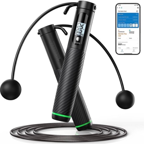 RENPHO Intelligent springtouw met teller - Verstelbare draadloze springtouwen - App-gegevensanalyse - Snelheidspring touw voor fitness - Trainingsuitrusting voor vrouwen, mannen en kinderen - Crossfit