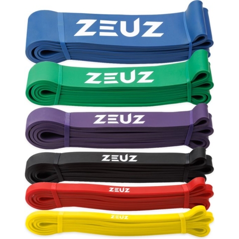 ZEUZ 6 Stuks Weerstandsbanden Elastieken Set – Resistance Stretch Power Bands voor Pull Ups, Krachttraining & Stretching – Fitness & CrossFit Elastiek – Geel, Rood, Zwart, Paars, Groen & Blauw