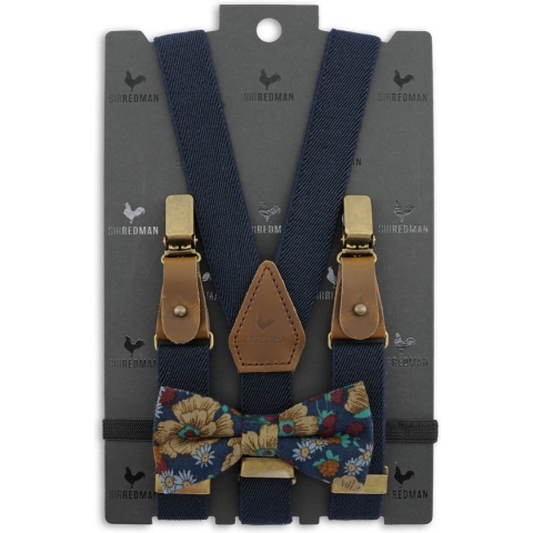 Sir Redman - Kids bretels combi pack - Retro Ranonkel blauw - blauw / beige / turquoise / rood