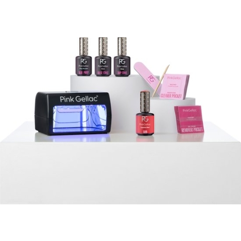 Pink Gellac Gellak Starterspakket Dashing Glaze - Met 1 rode kleur en zwarte LED lamp - Manicure Set voor Gel Nagellak en Gelnagels