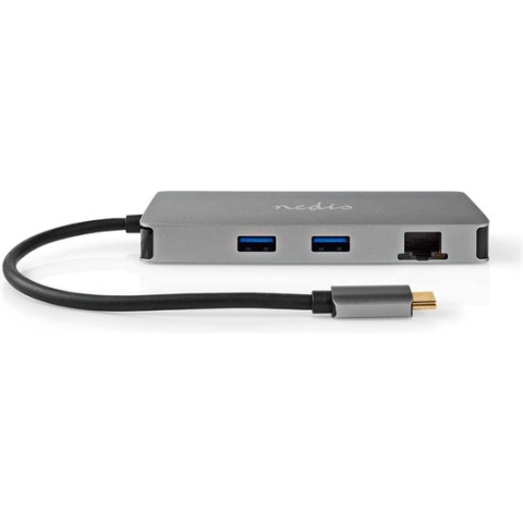 USB Multi-Port Adapter - USB 3.2 Gen 1 - USB-C Male - Micro SD / RJ45 Female / SD / USB-C Female / 2x HDMI / 2x USB-A Female - 5 Gbps - 0.20 m - Rond - Verguld - PVC - Antraciet - Doos